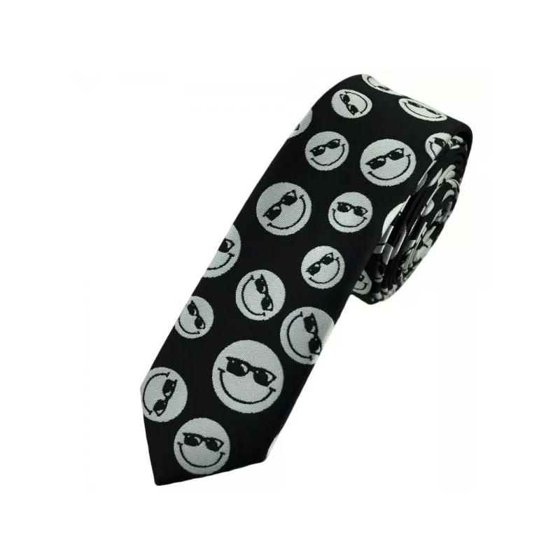 Black & White Smiley Faces 80s Rave Fancy Dress Funky Skinny Tie Fathers Day