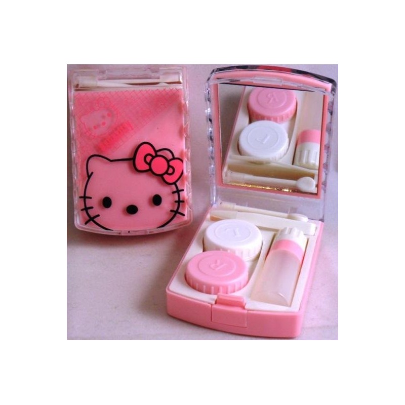 Kit de viaje para remojo y almacenamiento de lentes de contacto rosa de Hello Kitty