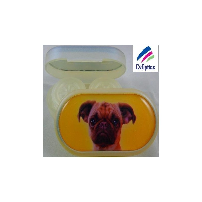 Estuche para remojar lentes de contacto Pug Furry Friends