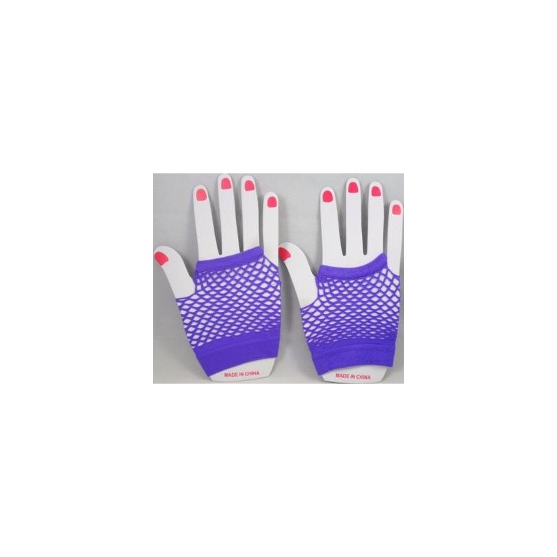 Gants courts sans doigts en résille fluo taille unique - Violet