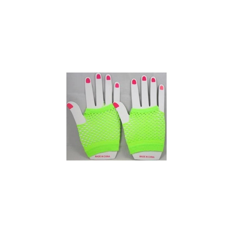 Gants courts sans doigts en résille fluo taille unique - Vert