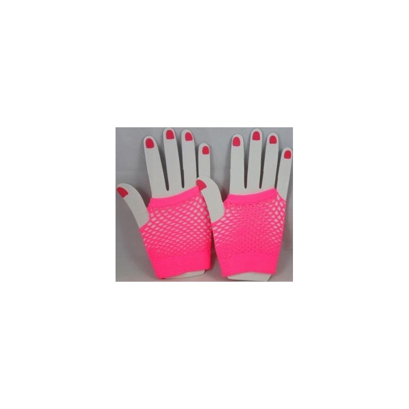 Gants courts sans doigts en résille fluo taille unique - Rose