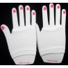 Gants courts sans doigts en résille fluo taille unique - Blanc