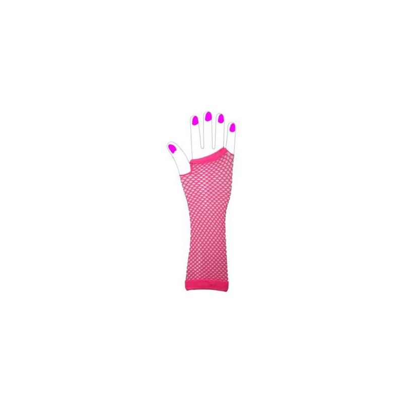 Dos guantes largos sin dedos de rejilla neón talla única - Rosa