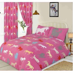 Cortinas plisadas con diseño de silueta de caballo, color rosa, 66 x 72 pulgadas, con alzapaños