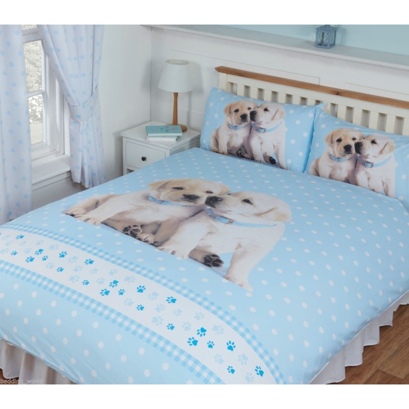 Housse de couette réversible et taies d'oreiller assorties, taille double, Luke & Leia, mignons chiots du Labrador