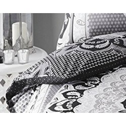 Funda nórdica y fundas de almohada a juego con diseño de mandala en negro, gris y blanco tamaño king