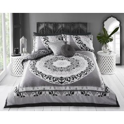 King Size Mandala Print Noir Gris Blanc Design Housse de couette et taies d'oreiller assorties