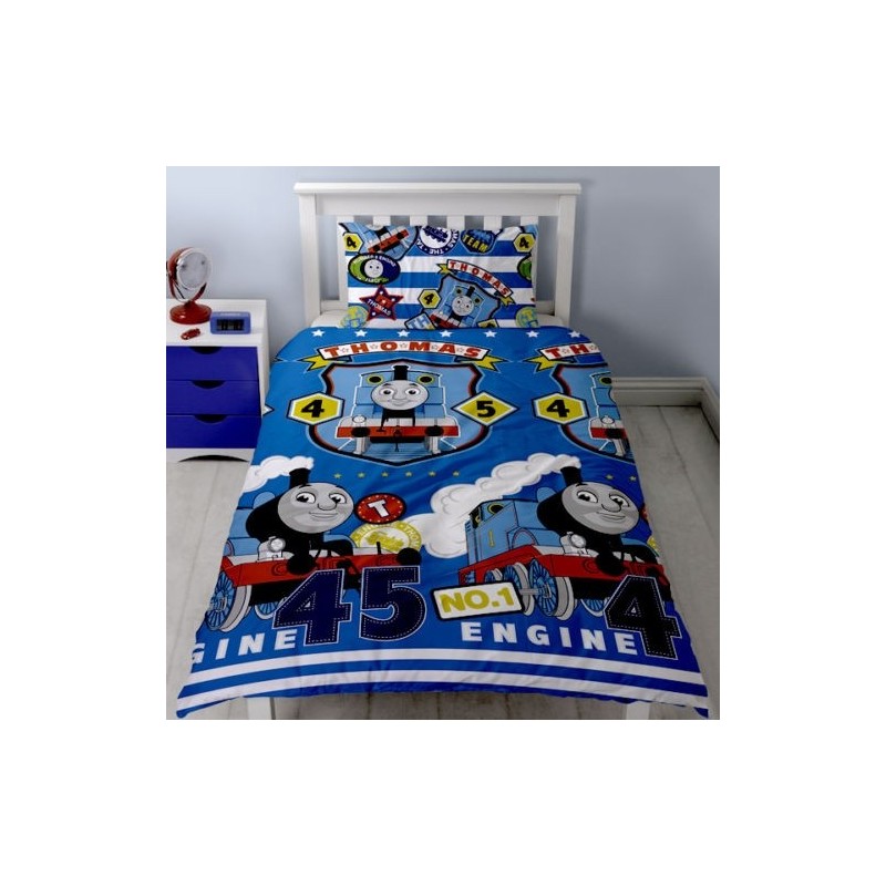 Taille unique Thomas The Tank Engine Train Patch Design Housse de couette rotative et taie d'oreiller assortie