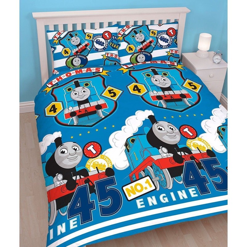 Housse de couette rotative et taies d'oreiller assorties, taille double, Thomas The Tank Engine Train Patch