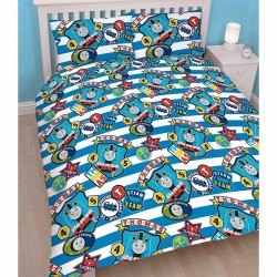 Housse de couette rotative et taies d'oreiller assorties, taille double, Thomas The Tank Engine Train Patch