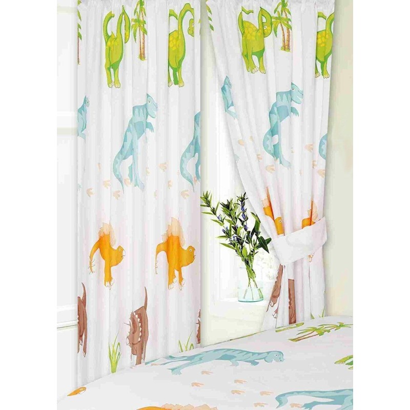 66 x 72 Zoll Dinosaurier-Design, T-Rex-Brachiosaurus-Vorhänge und passende Raffhalter