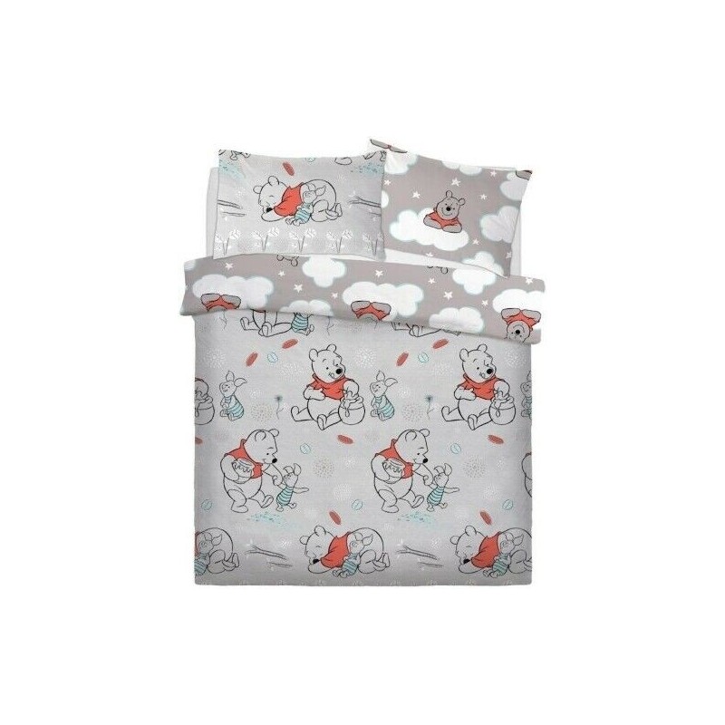 Housse de couette et taies d'oreiller assorties, motif Winnie l'ourson et porcelet, taille double