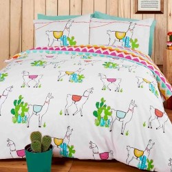 Housse de couette réversible et taies d'oreiller assorties King Size Happy Llama Design