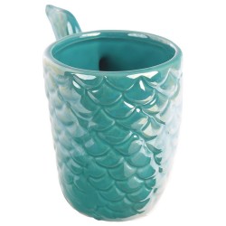 Taza con cola de sirena iridiscente, color turquesa, verde azulado, 3D, Enchanted Seas