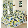 Copripiumino blu, design patchwork geometrico, taglia unica, verde lime e federa abbinata