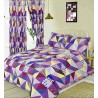 Design patchwork geometrico Tende viola, blu e gialle e fermacravatte abbinati