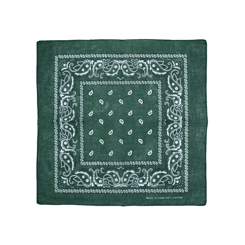 Foulard bandana vert chasseur à motif cachemire