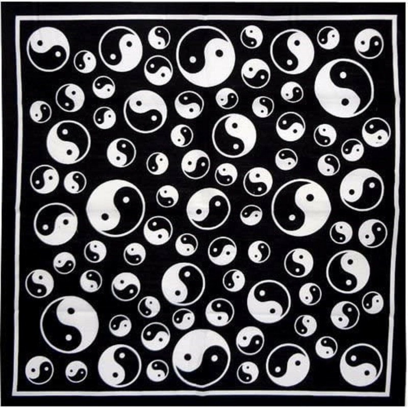 Bandana Yin Yang en blanco y negro (base negra) 100% algodón