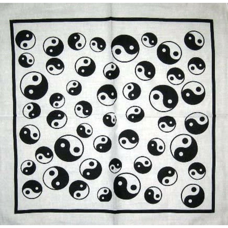 Bandana Yin Yang noir et blanc (base blanche) 100 % coton